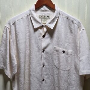 Ron Jon Shirt Mens XL White Textured Short Sleeve Button Front Tropical Beach